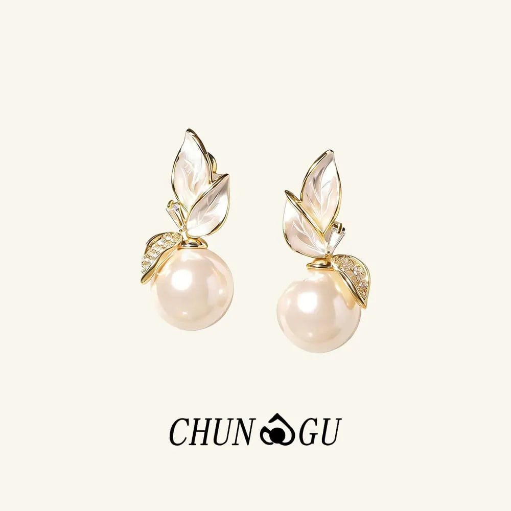 Leaf & Pearl Drop Earrings